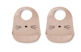 Bavoirs en silicone - Tilda - lot de 2, chat vieux rose